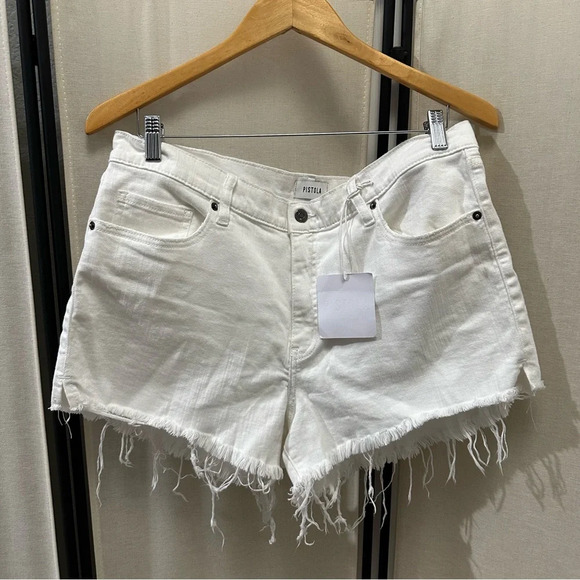 Pistola Nova High Rise Cut Off White Distressed Shorts NWT Size 33 - Picture 5 of 5